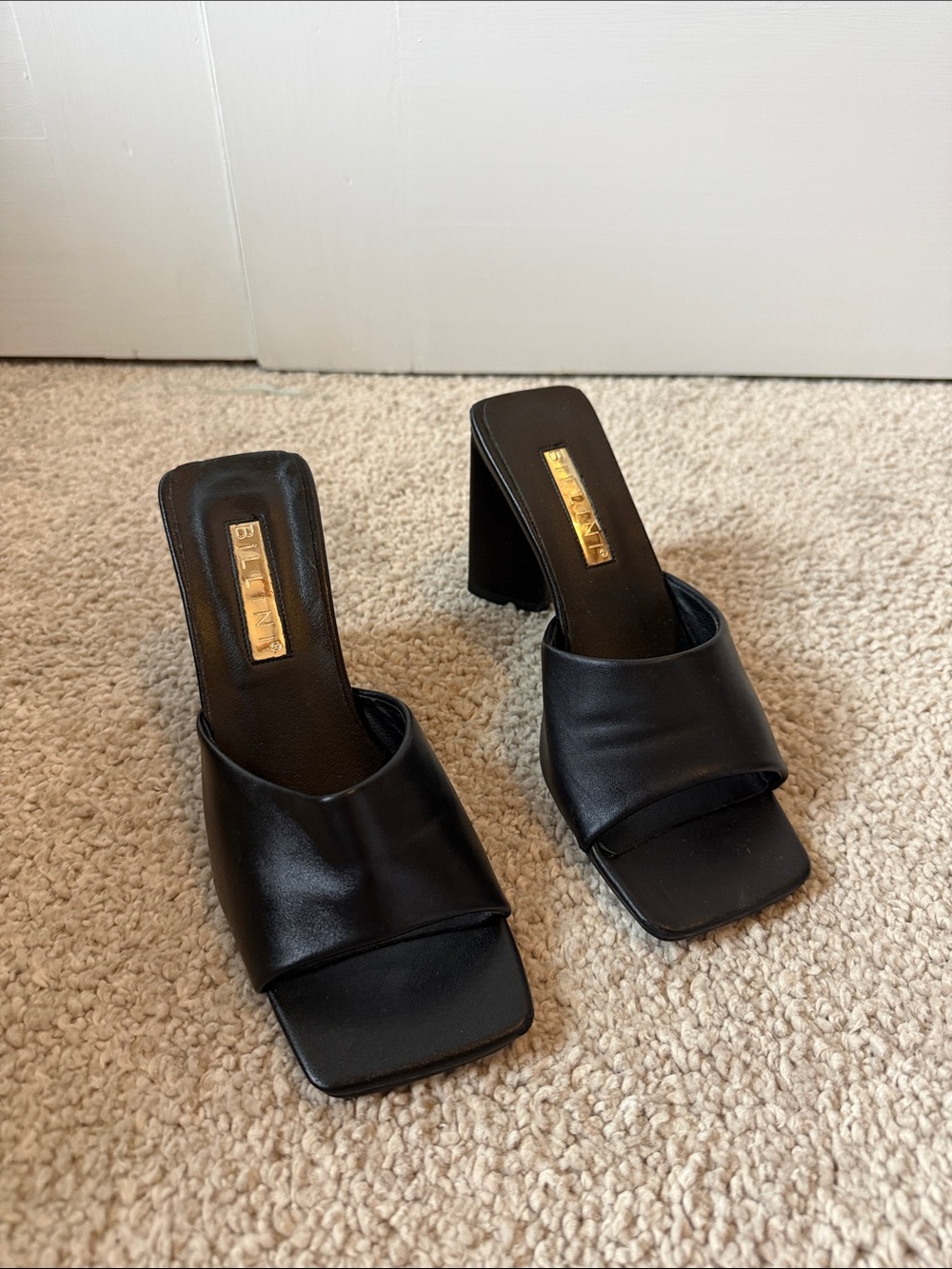 Billini Black Square-Toe Block Heel Mules